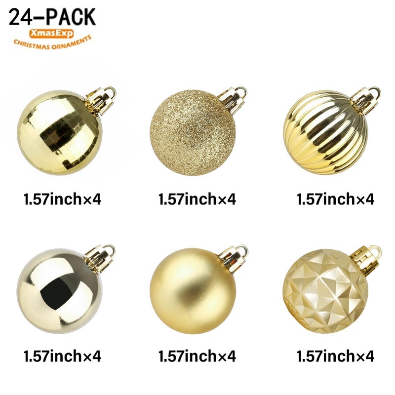 XmasExp 24ct Christmas Ball Ornaments Shatterproof Christmas Ornaments Set Decorations for Xmas Tree Balls 40mm/1.57  (1.57''  Gold) - Image 2